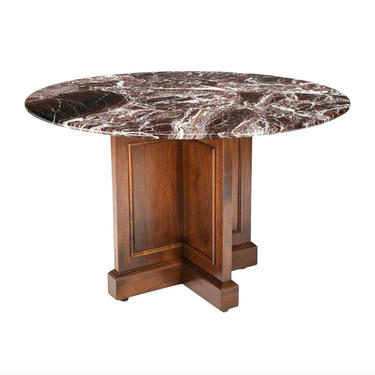 French Bordeaux Marble Round Dining Table with Cruciform Walnut Pedestal Base - Art Deco period - circa 1930 