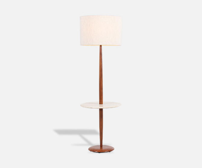 Mid Century Modern Marble Walnut, Floor Lamp End Table Mid Century Modern