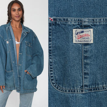 Denim Jacket 90s GAP JEANS Cargo Jacket Blue Workwear 1990s Streetwear Vintage Retro Denim Collared Button Up Coat Medium Large 