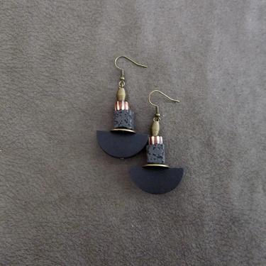 Black wooden earrings, Afrocentric earrings, African earrings, bold earrings, statement earrings, geometric earrings, rustic bronze earring8 