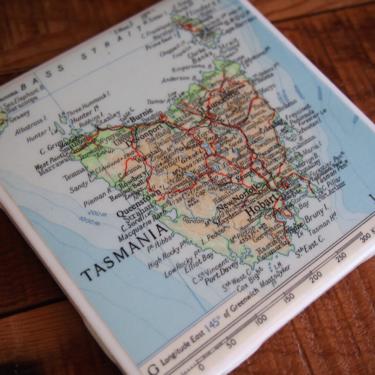 1971 Vintage Tasmania Map Coaster. Australia Map. Hobart Tasmania Gift. Australia Décor. Travel Gift. Geography. Coffee Table Décor. TAS Map by allmappedout
