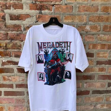 Vintage 90s MEGADETH Parking Lot Concert T-Shirt Size XL Bootleg Metallica Slayer Anthrax Thrash Heavy Metal Testament Bolt Thrower 