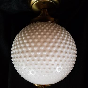 Vintage Semi Flush Hobnail Faux Milk Glass Globe Light