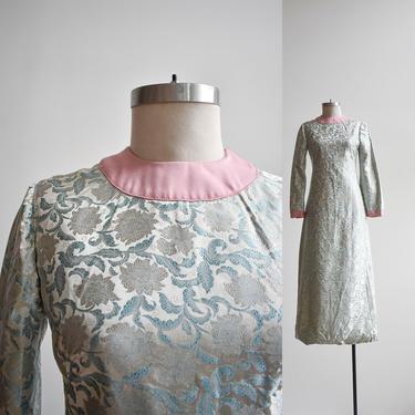 Vintage Pale Blue Silk Floral Gown 