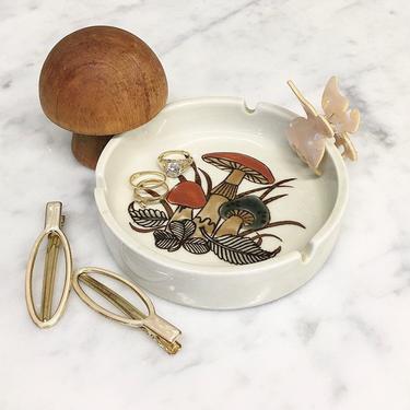 Vintage Ashtray Dish Retro 1970s Ceramic + Mushrooms + Jewelry Storage + Trinket Dish + Catch All + Tobacciana + Home Decor 
