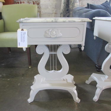 PAIR SOLD SEPARATELY VINTAGE PAINTED SIDE TABLES WITH MARBLE TOPS