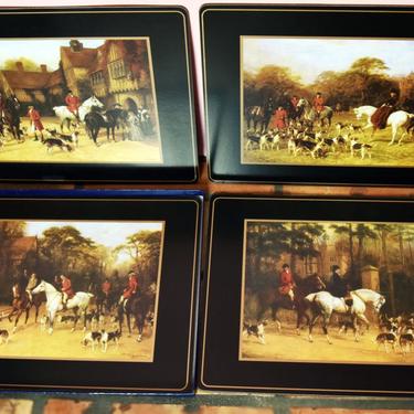 Large Pimpernel Tally Ho Black English Hunting HORSE Place Mats, 16 X 12, Cork Back, Beagle Hound Dogs, Vintage Fox Hunt 