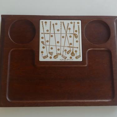MCM Georges Briard Wood Serving Tray w Inset Gold Golf Club Tile 