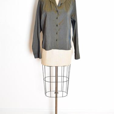 vintage 90s jacket FLAX by Jeanne Engelhart olive silk iridescent lagenlook top blouse M clothing 