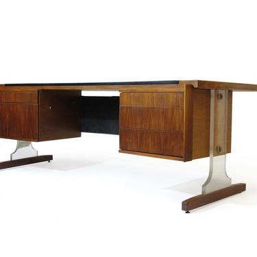 American Walnut Executive Desk with Lucite and Vinyl Top