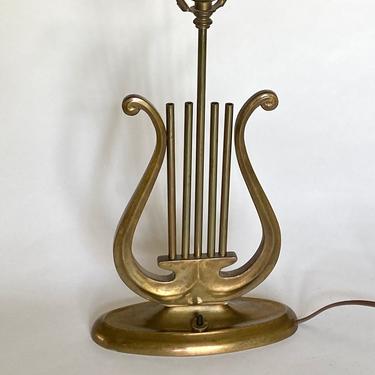 MCM Brass Harp Lyre Table Lamp 