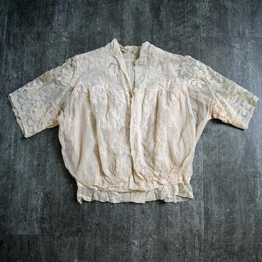 Antique Edwardian blouse . vintage floral net top 