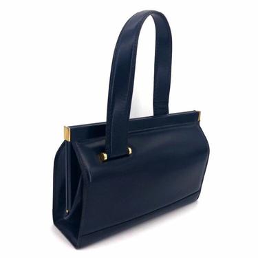 Vintage Jean Pax Paris Cousu Main Leather Navy Blue Handbag 