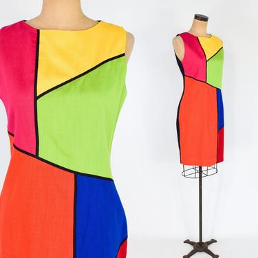 1980s Color Block Dress | 80s Mondrian Style Dress | 1960s Style Mod Dress | Kathryn Conover N.Y. | Small 