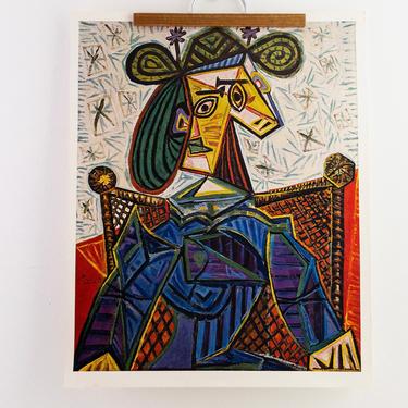 Authentic 1969 Pablo Picasso Poster, Woman Sitting in an Arm Chair, Vintage Abstract Art Poster, Printed in Switerzland by Mengis & Sticher 