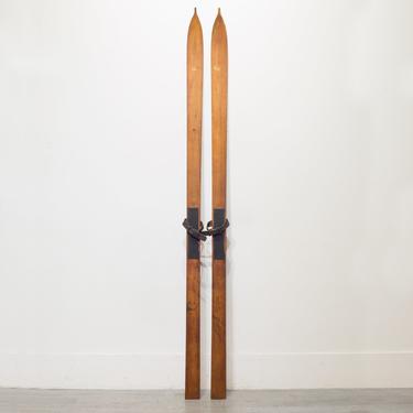 Antique Wood and Leather Skiis c.1930