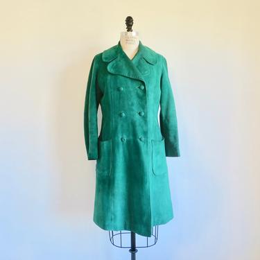 Vintage 1960's Emerald Green Suede Coat Jacket Mod 60's Outerwear Beged-Or Made in Israel Size Medium 