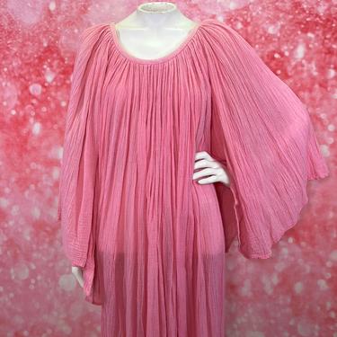 Vtg 70s Amerikan Climax bubblegum pink cotton gauze angel sleeve dress 