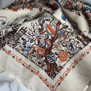 Vintage Linen Tablecloth - map of Germany, never used | brown, orange and blue tones on natural linen 