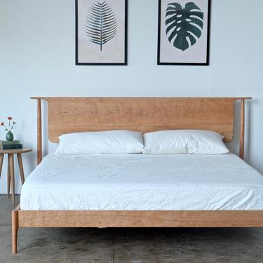 Solid Wood Platform Bed Cherry | Mid Century Modern Furniture | Solid Wood Bed Frame | Mid Century Modern Bed Frame | King Queen Full Bed 