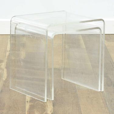 Pair Of Modernist Nesting Waterfall Lucite End Tables 
