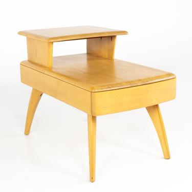 Heywood Wakefield Mid Century Wheat Step Side Table with Drawer - mcm 
