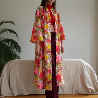 70s floral bell sleeve robe / duster jacket 