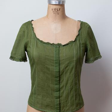 1990s Mui Mui Blouse \ 90s Minimalist Green Cotton Shirt 