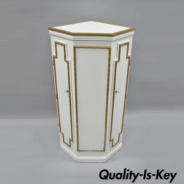 50" Victorian Style White &amp; Gold Wooden Corner Cupboard Cabinet Pedestal Stand