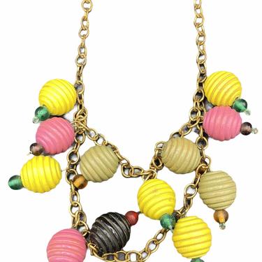 40s Sherbet Colored Wooden Beaded Necklace