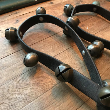 Jingle Bells Horse Carriage Sleigh Bells Vintage Antique Leather Brass Bronze or Copper 1920s 1930s 