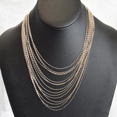 Dainty 80's Italy sterling multi-strand chains necklace, elegant 925 silver graduated 15 strand sparkle necklace 