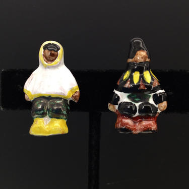 Eskimo earrings vintage clip on pair ceramic 