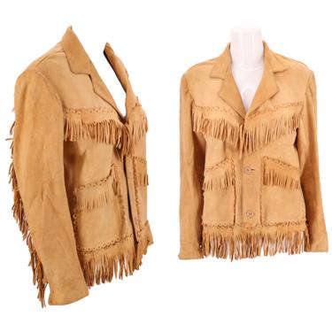 40s buckskin suede western fringe jacket M  / vintage 1940s tan leather pin up cowgirl fringed jacket 50s 8-10 