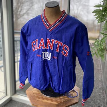 CHAMPION Vintage 1990s New York Giants V-Neck Pullover Nylon Windbreaker Jacket - Size Large - 90s NY NFL Football Sports Team Memorabilia 