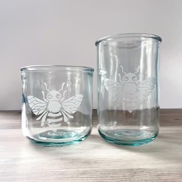 Recycled Glass Cup - Honey Bee eco glass tumbler for drinking or candles 