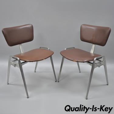 Pair Vtg Cast Aluminium Stacking Side Chairs by Crucible Mid Century Modern B