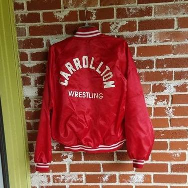 70s/80s Red Satin Wrestling jacket Bomber Windbreaker USA made L 
