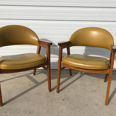 Pair of Chairs Gunlocke Armchairs Lounge Seating Set Mid Century Modern Wood Chair Seating Vintage Furniture Accent Office Chair Armchair 
