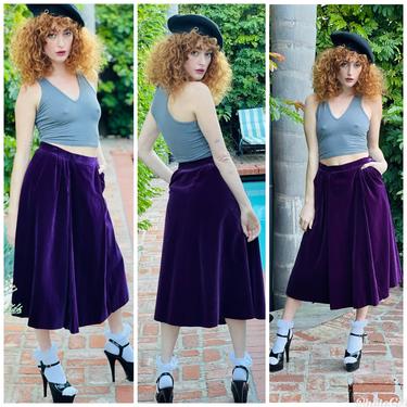 70s designer purple velvet skirt by Jaeger pockets high waist S M 