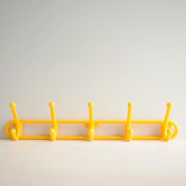 Vintage Wall Hook Rack in Bright Yellow, Plastic Coat Rack, 1980s Peg Hook Rack, Wall Hooks 