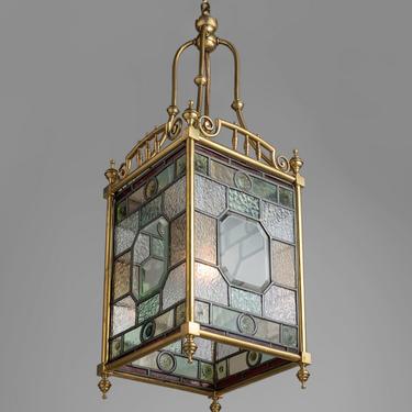 Brass &amp; Stained Glass Lantern