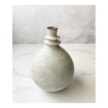 SHIPS NOW- Round Ceramic Stoneware Flanged Bud Vase with Cement Grey Colored Stone-like Textural Matte Glaze by Sara Paloma Pottery. 