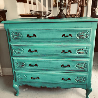 Solid wood rustic beauty turquoise teal/ red dresser chest of drawers by JoyfulHeartReclaimed
