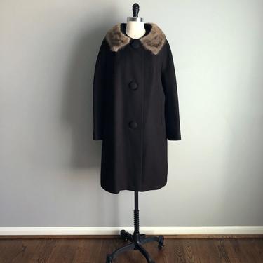 Vintage 60s Brown Mink Collar Coat 