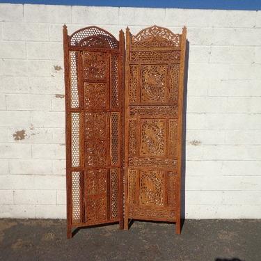 Moroccan Style Privacy Screen Antique Panel Headboard Bed Rustic Primitive Bohemian Boho Chic Style Furniture Carved Wood Decorative Accent 