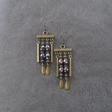 Chandelier earrings Afrocentric black and white batik print bone, ethnic statement earrings, bold earrings, unique African earrings 