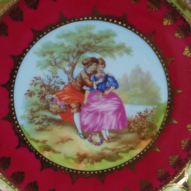 STW Bavaria Germany ~Fragonard ~ Rococo Style Courting Couples ~ Gold Embellished w/ Dark Pink Porcelain Portrait Plate/ Cabinet Plate 