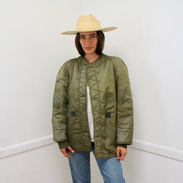 Private Benjamin Liner Jacket // vintage army green cotton military boho hippie oversize dress coat blouse 70s  1970s hippy // O/S 