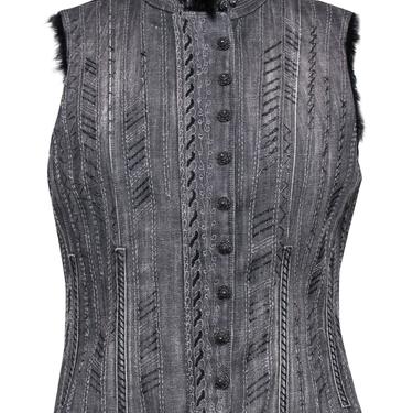 Elie Tahari - Gray Denim Embroidered Vest w/ Rabbit Fur Sz M